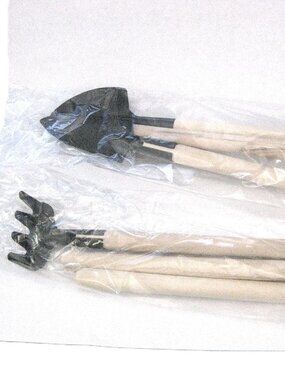 3 Small Gardening Tools:  Shovel, Trowel, Rake Set   Metal/Wood  New